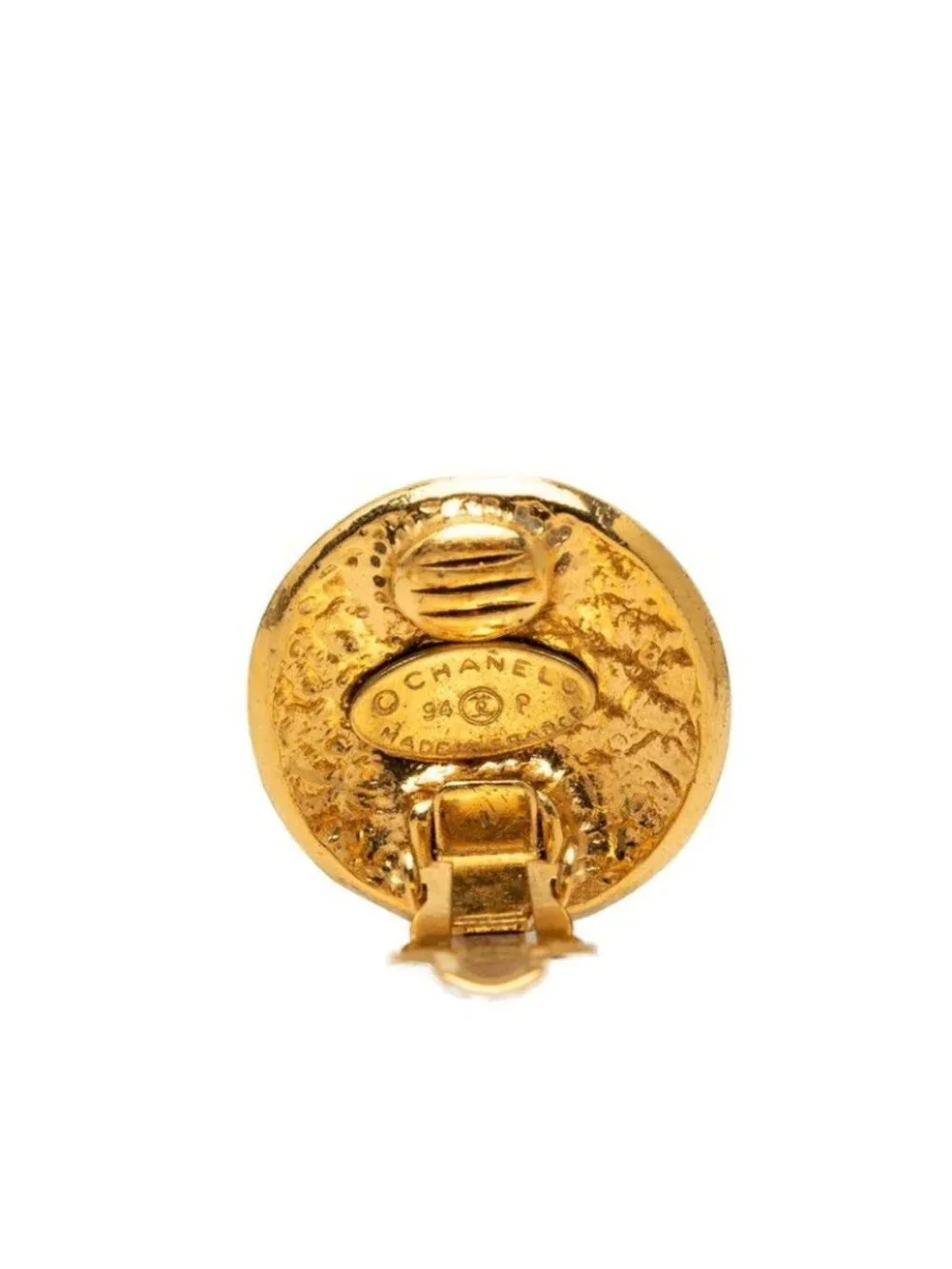 Chanel CC Logo Round Vintage Earrings 94P Gold Plated